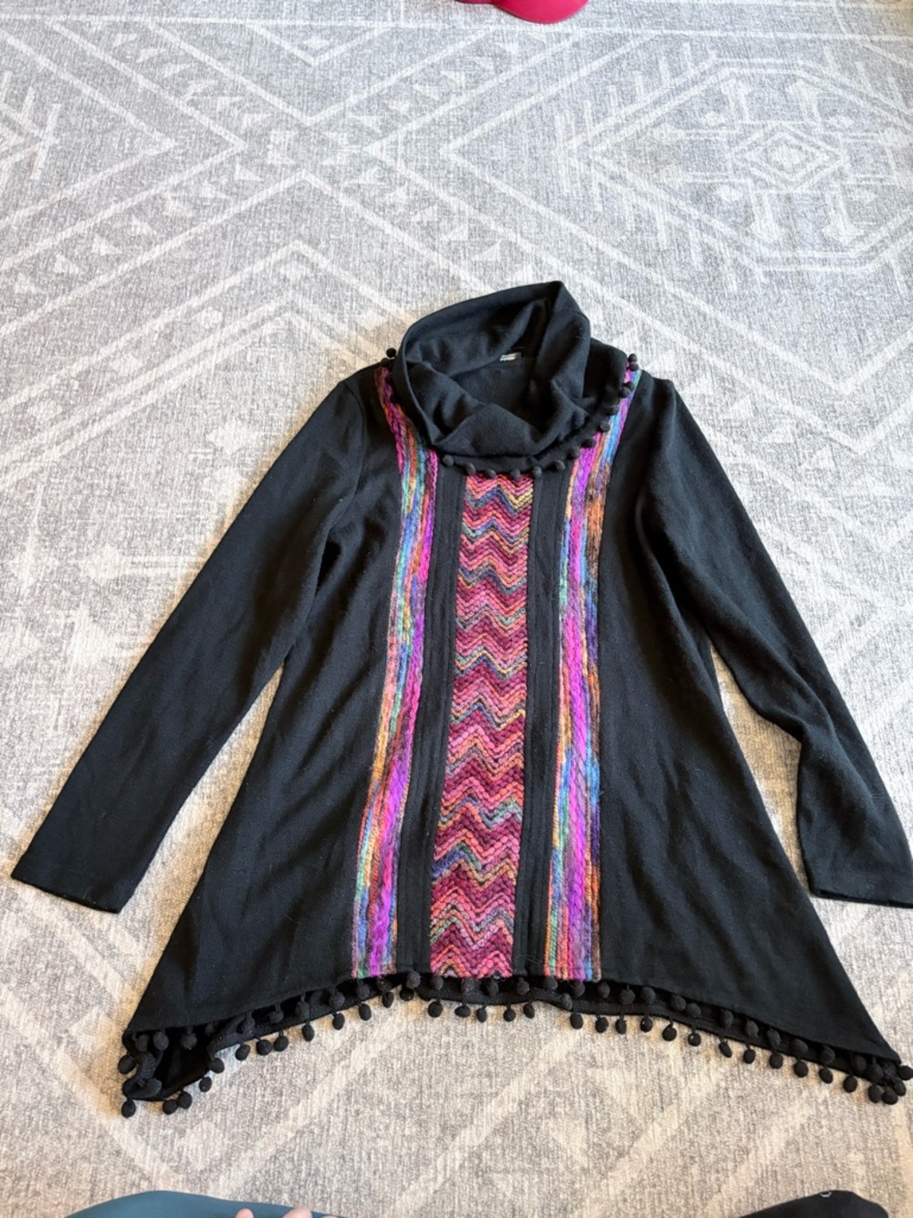Black Cowl Neck Sweater with Multicolor Chevron Panel